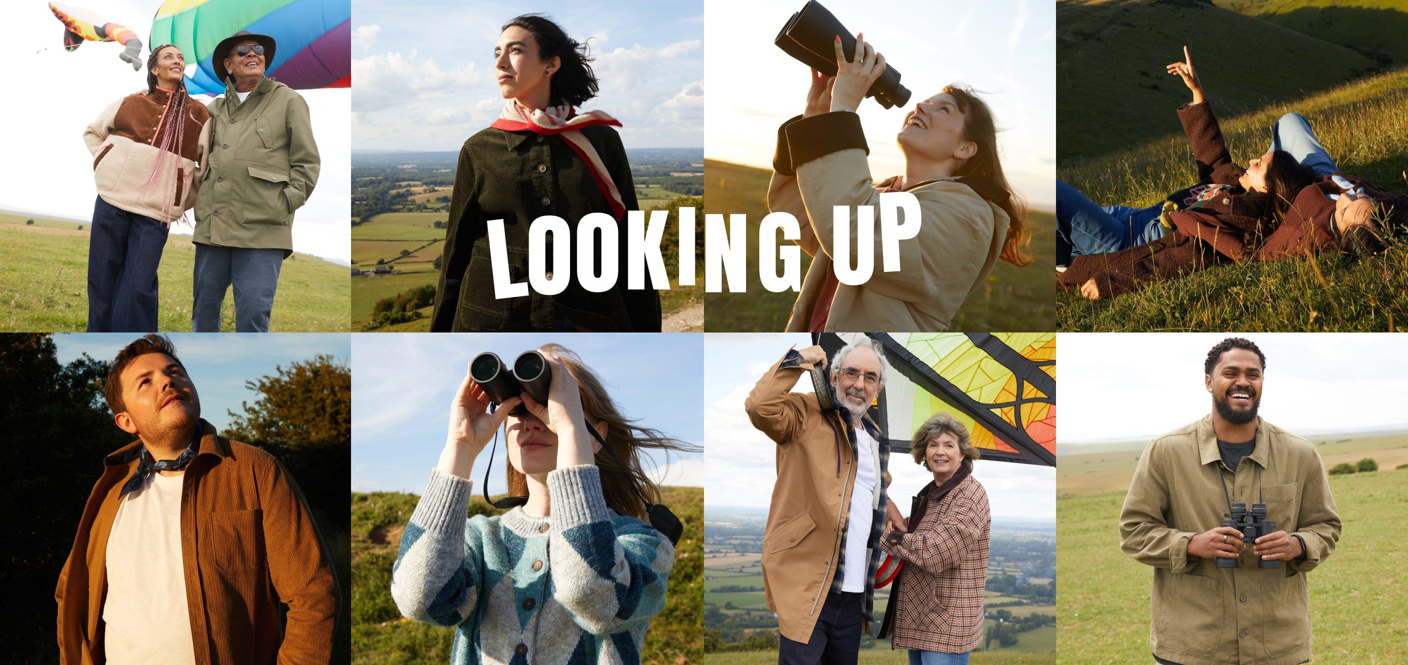 a collage of a group of people looking at the sky