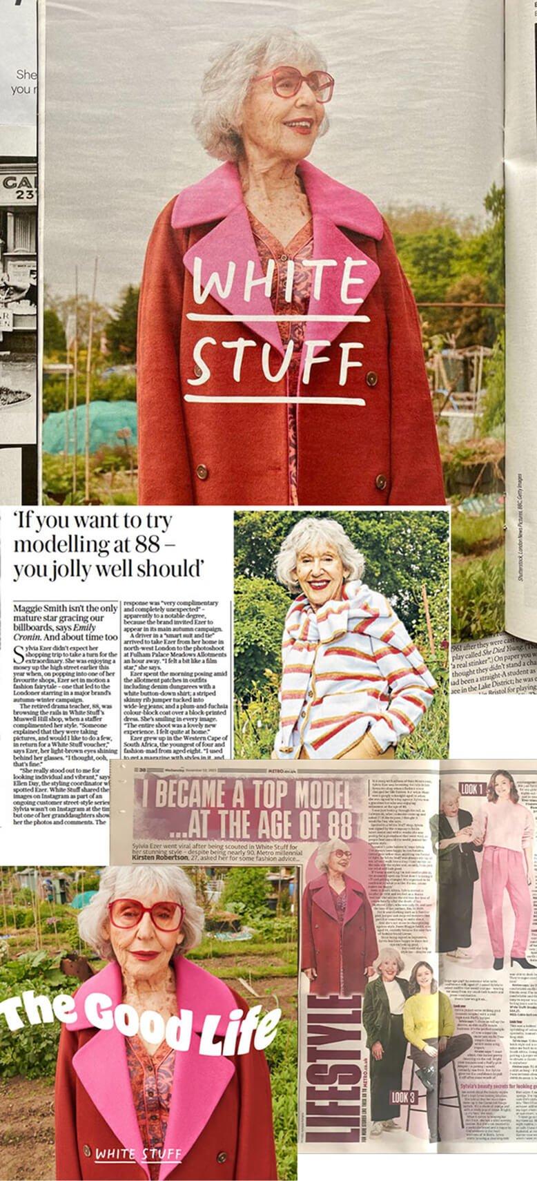 a newspaper article with a picture of a woman in a pink jacket by White Stuff