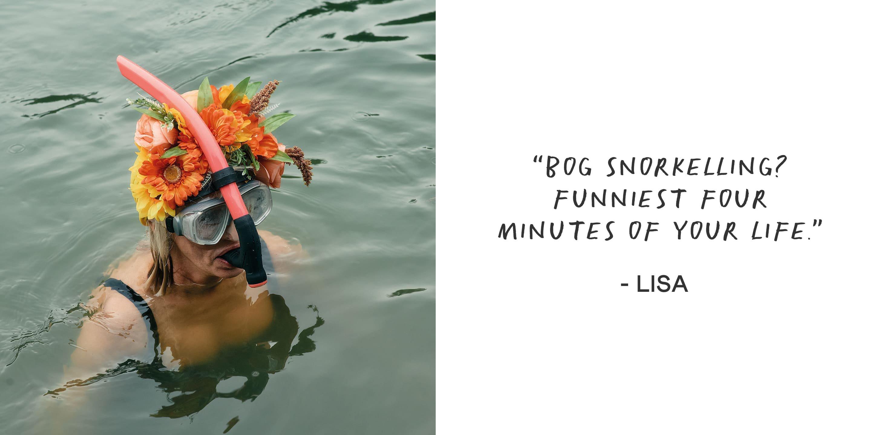 a woman with a snorkel and a flower in her hair