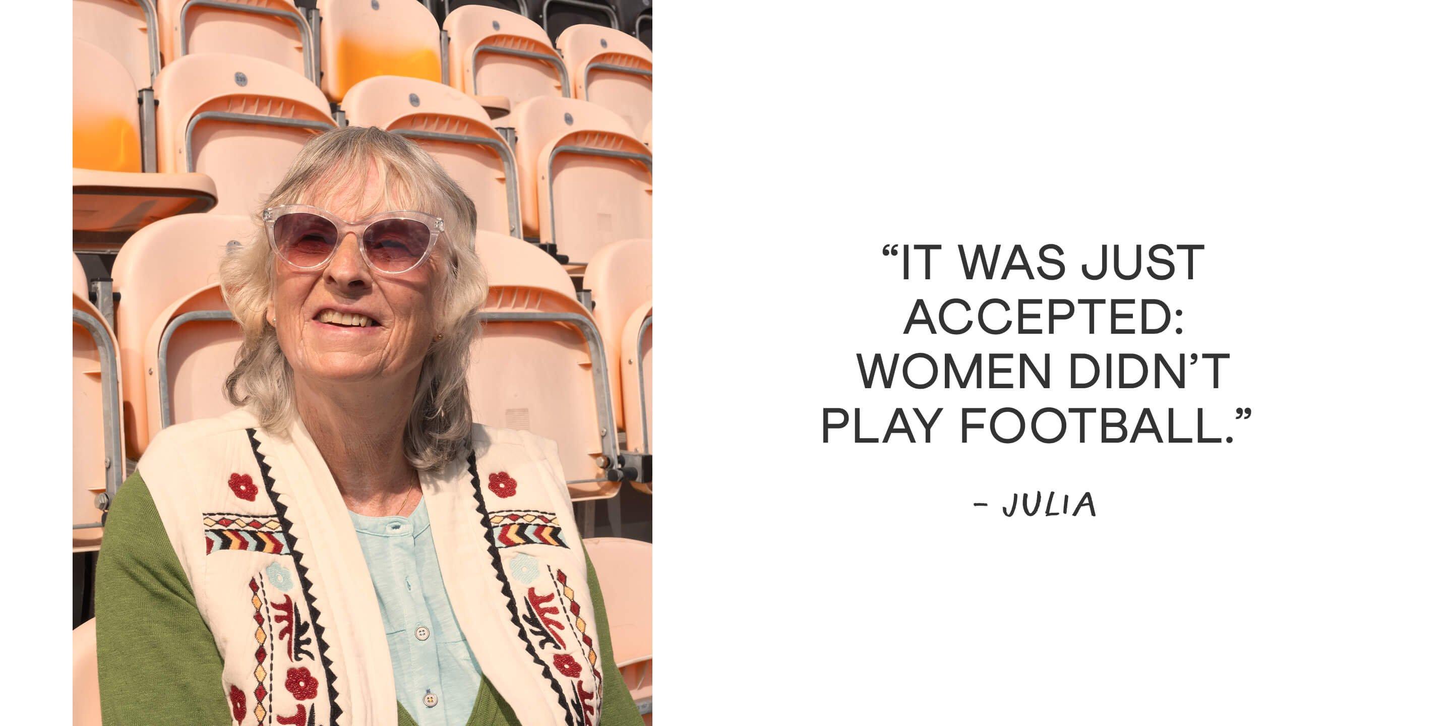 a woman with a quote about women's football
