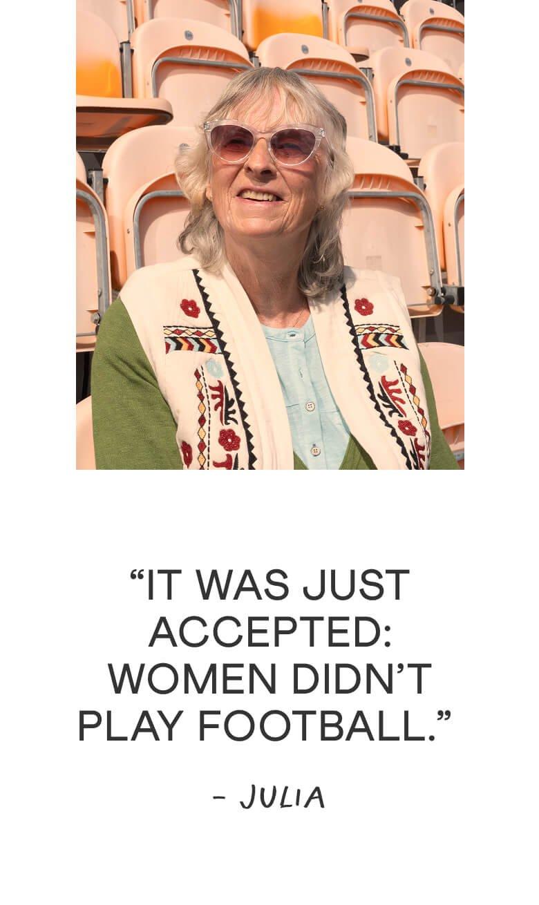 a woman with a quote on her face and a quote about women playing football