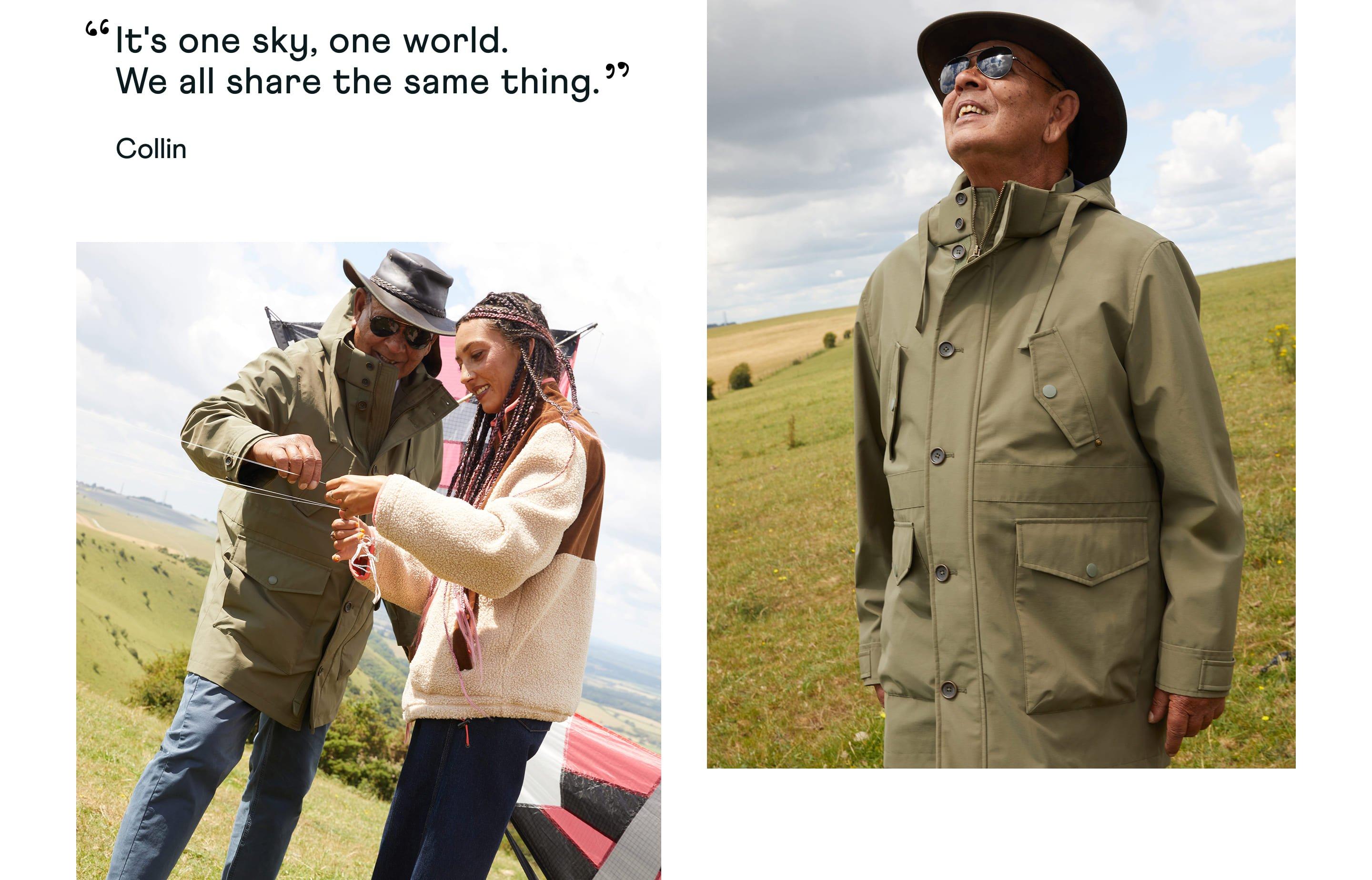 two pictures of a man and a woman standing in a field