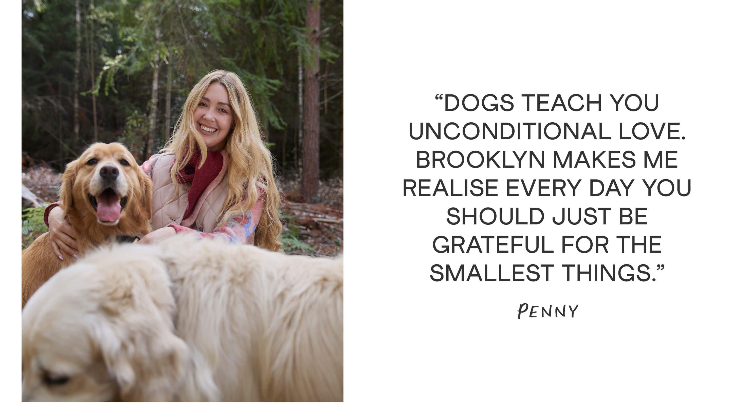a woman with two dogs and a quote about dogs