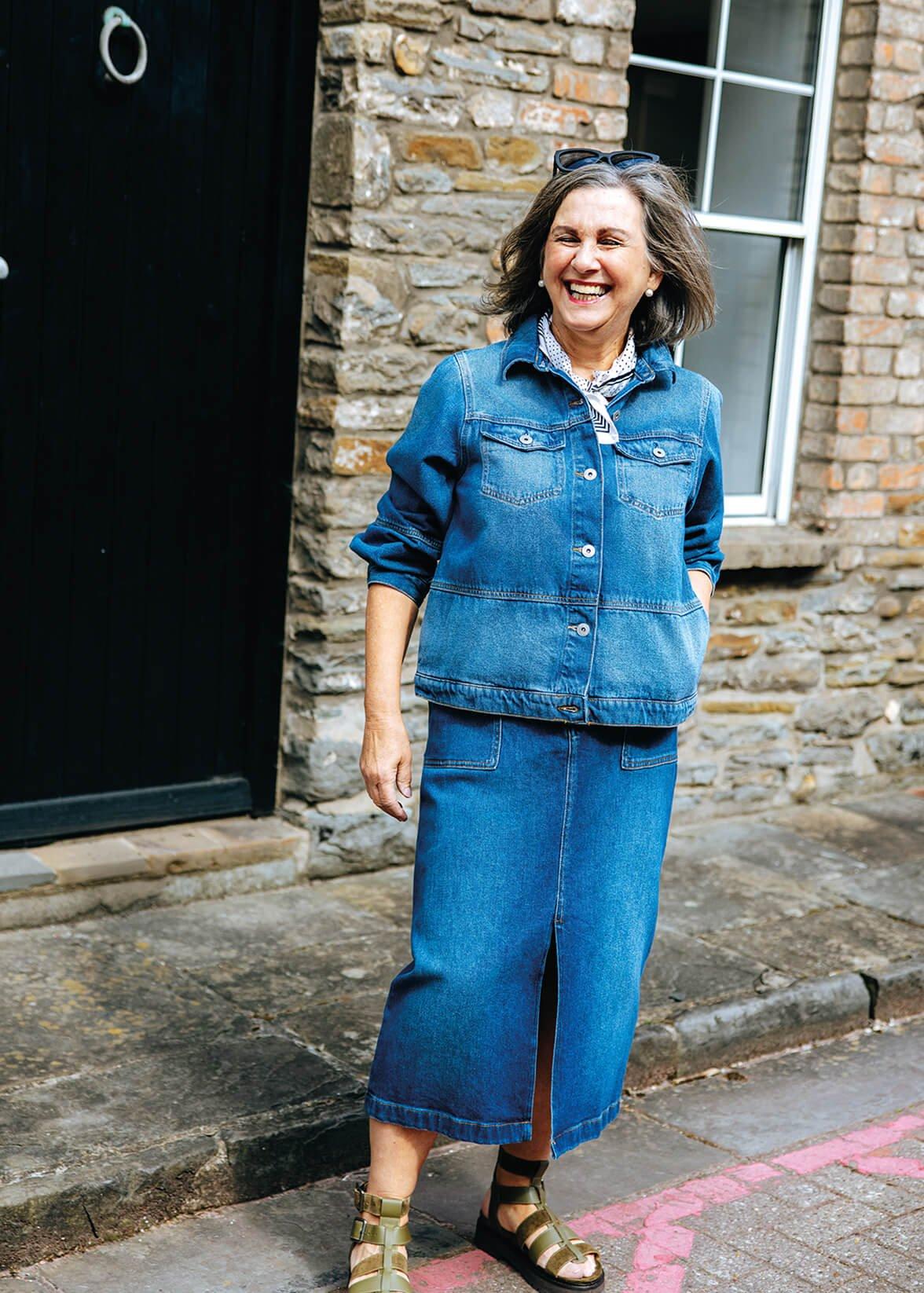 women wearing a double denim outfit