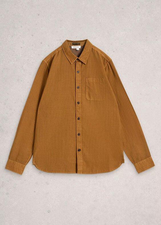 the shirt is made from a brown corduroy