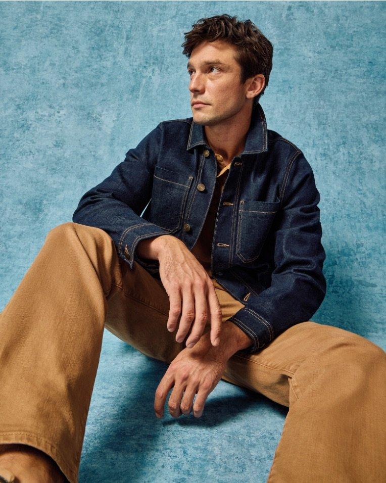 man wearing denim shirt