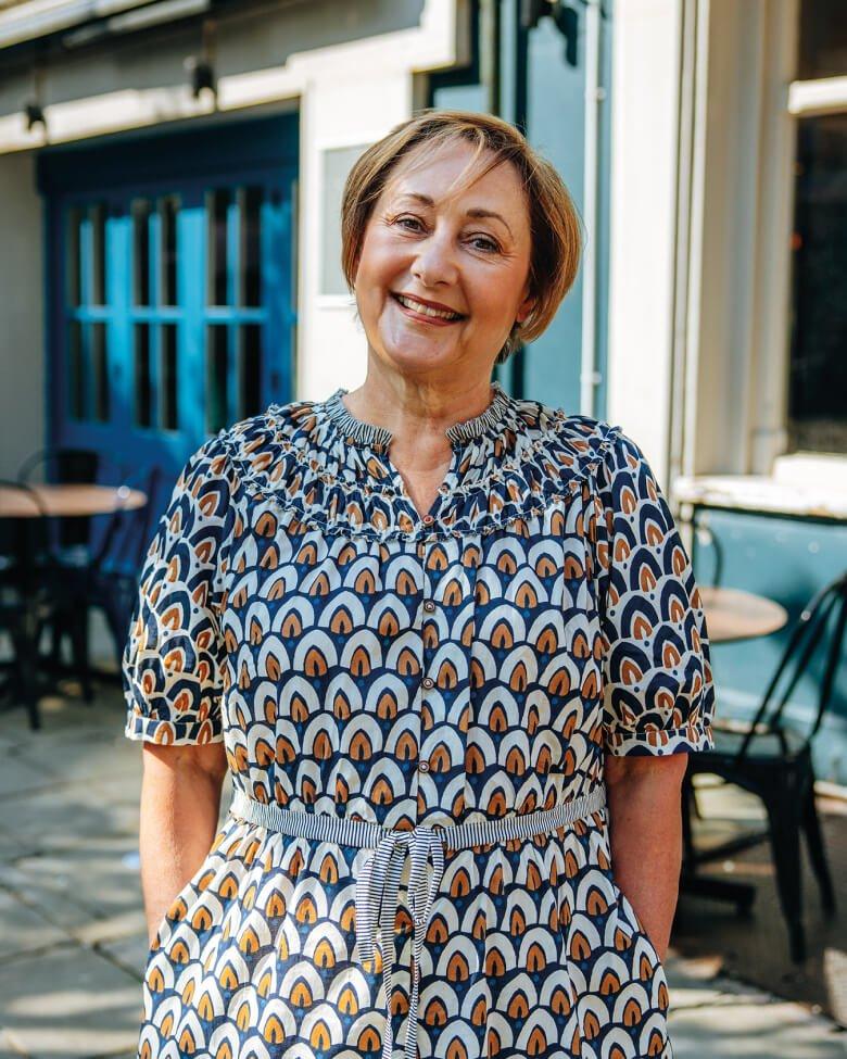 woman wearing printed dress