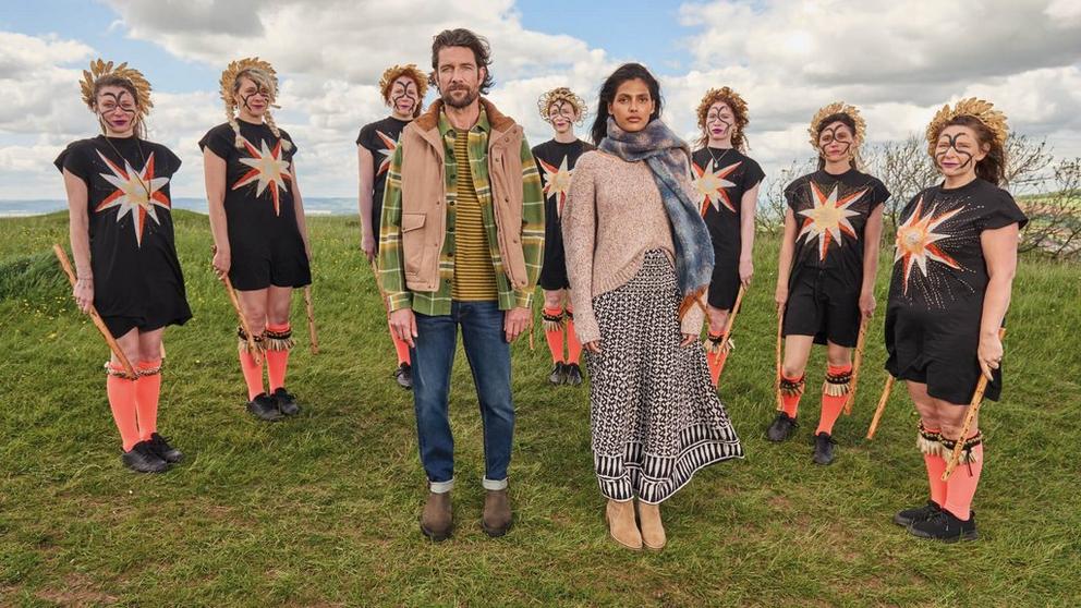 MORRIS DANCERS AND MODELS IN WHITE STUFF CLOTHING