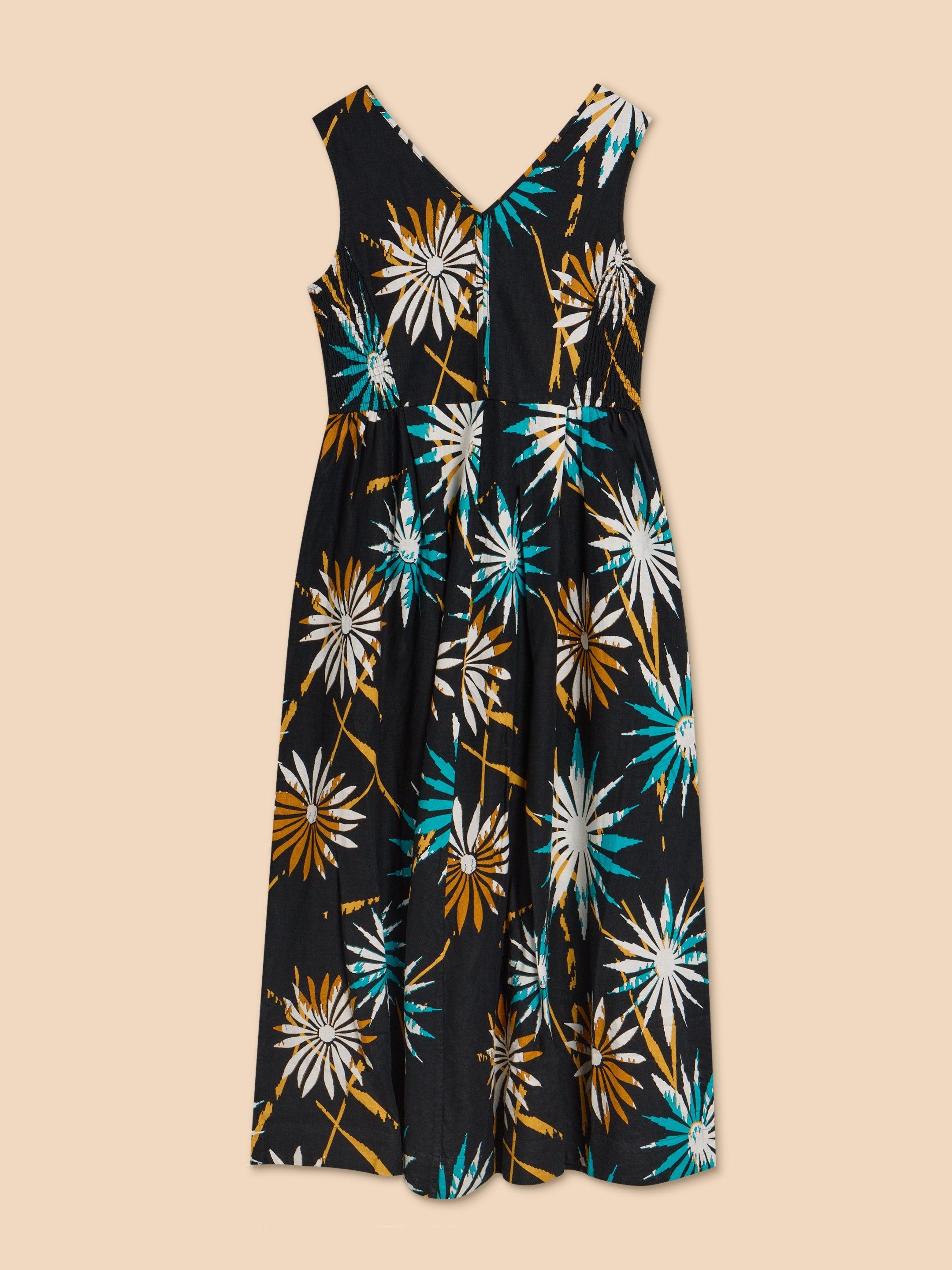 a dress with a black and white flower print