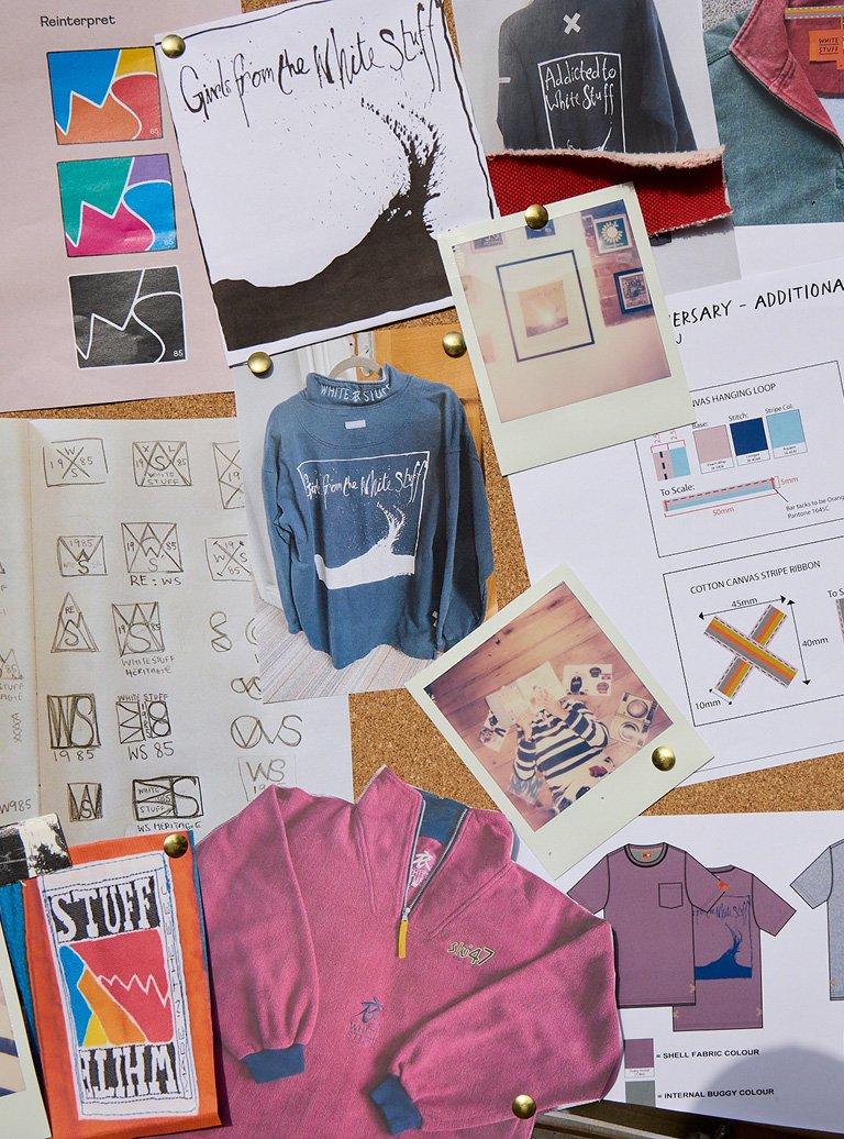 a bulletin board with a variety of clothing and other items