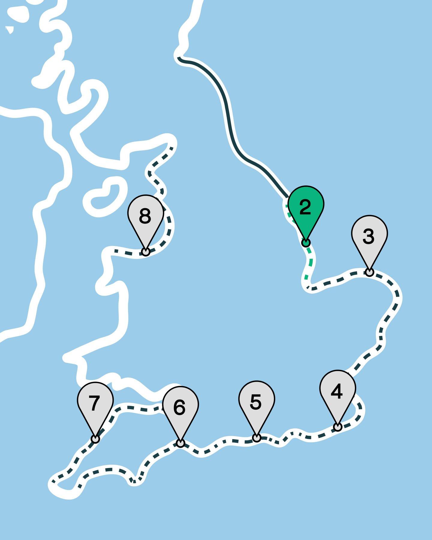 a map showing the route of the tour