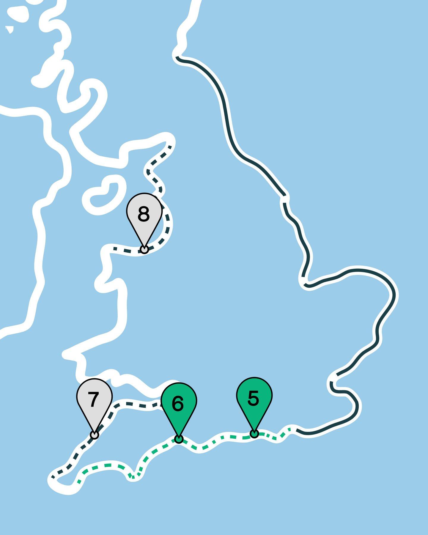 a map showing the route of the tour