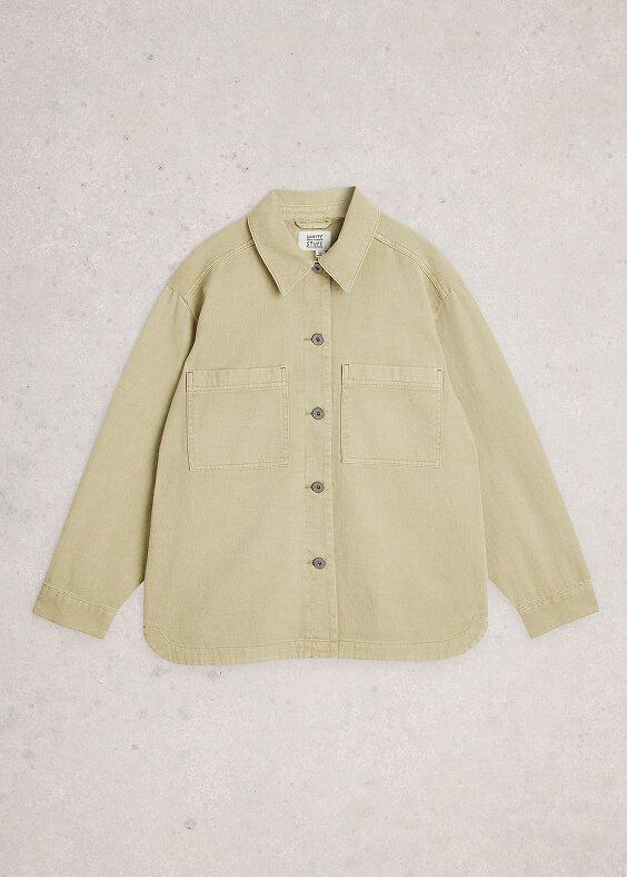 the jacket is made from a cotton material and has buttons on the front