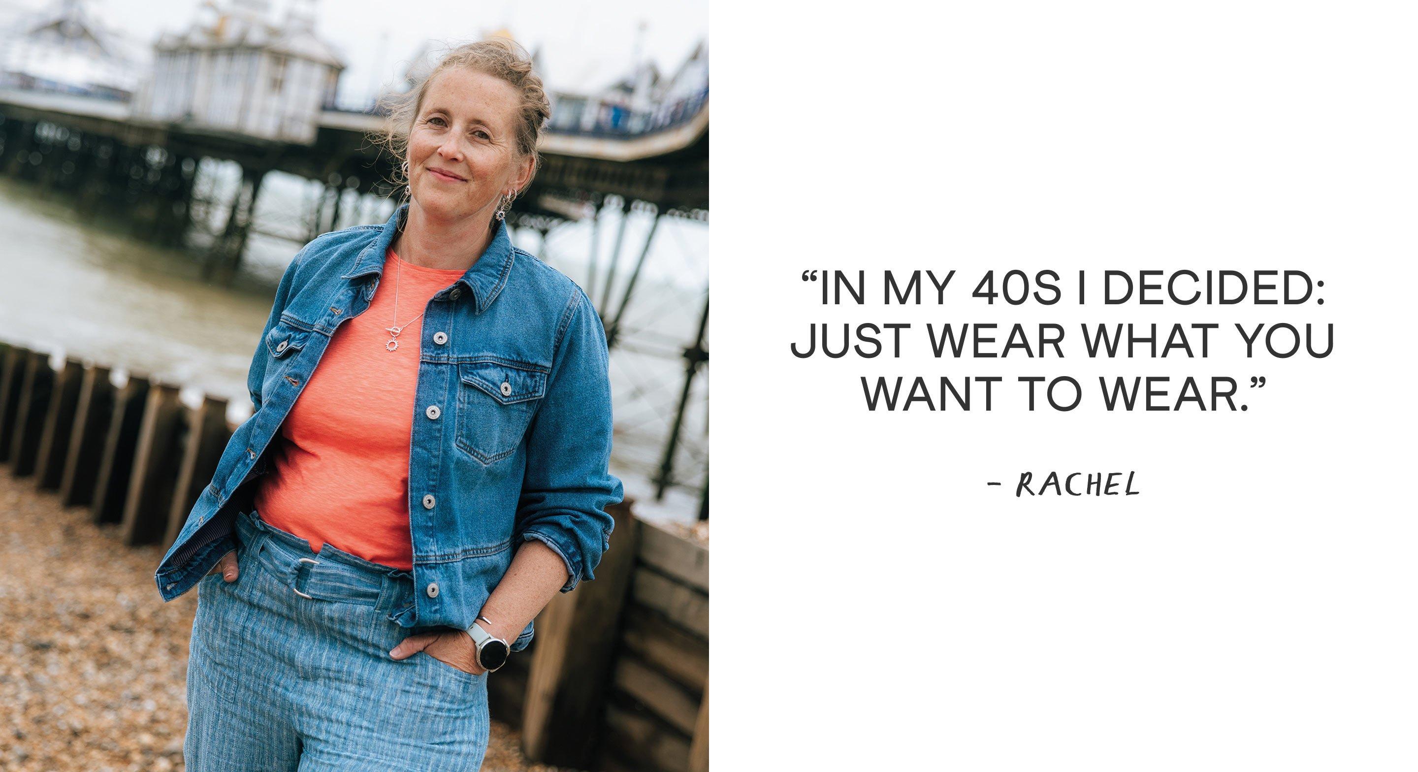 a woman standing next to a pier with a quote about fashion