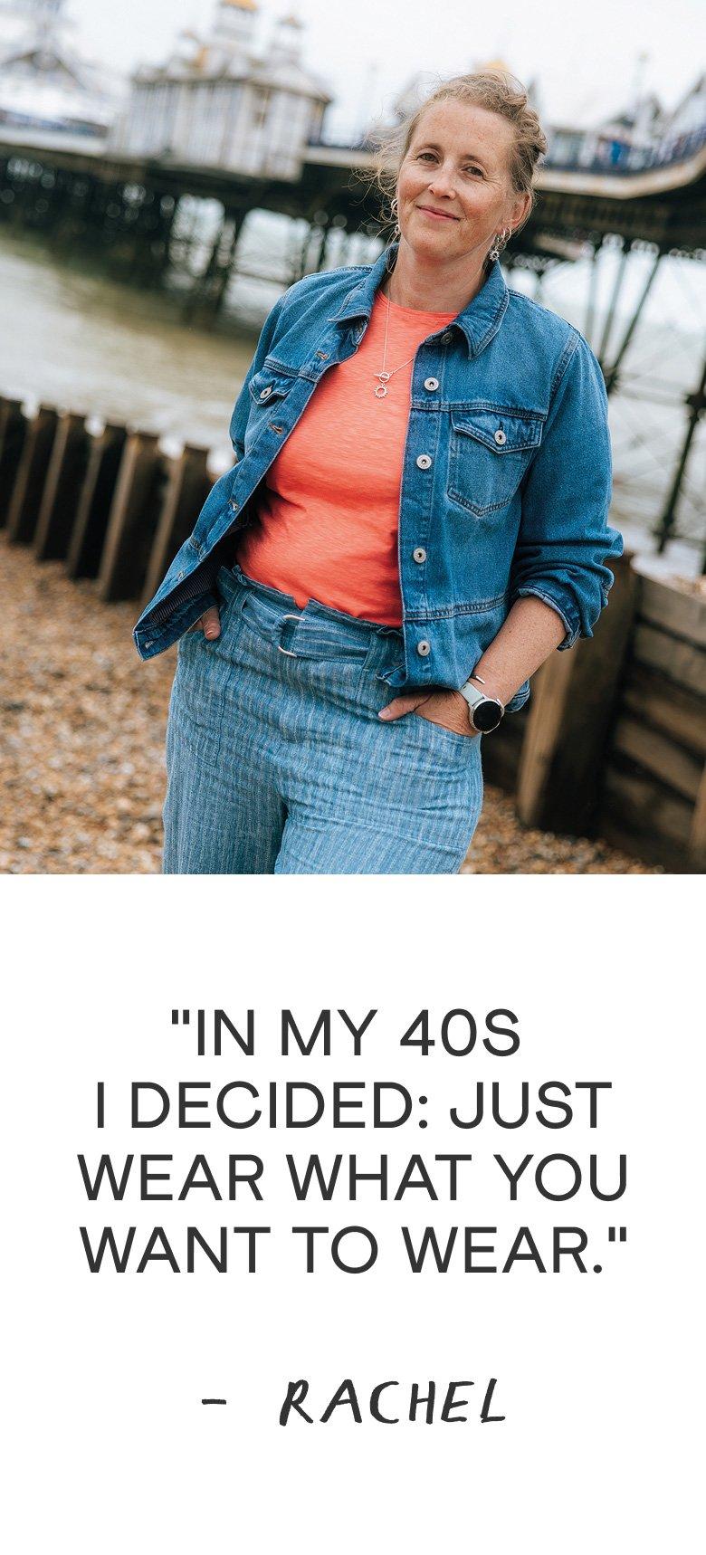 a woman standing next to a pier with a quote about fashion