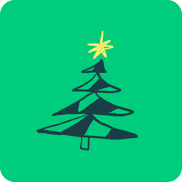 a green square with a christmas tree on it