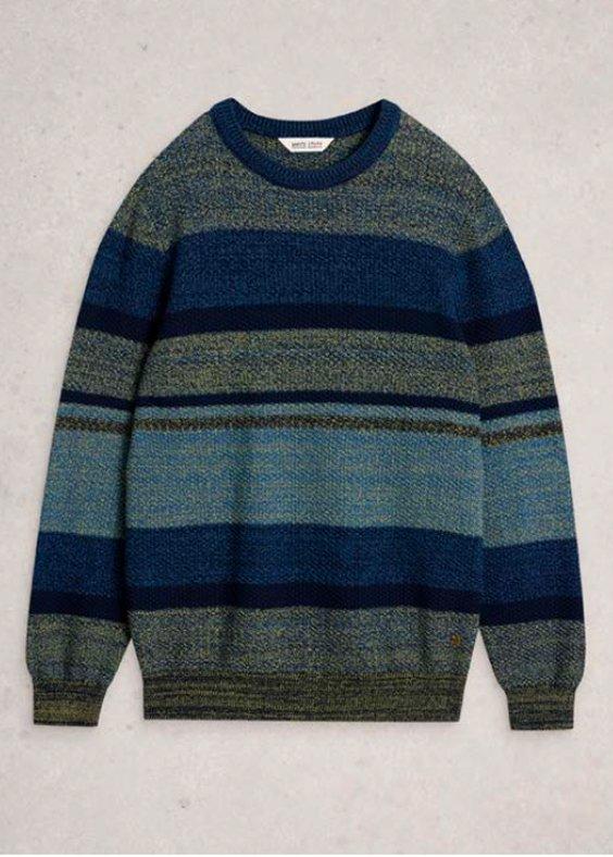 a sweater that is made from a blue and green striped sweater