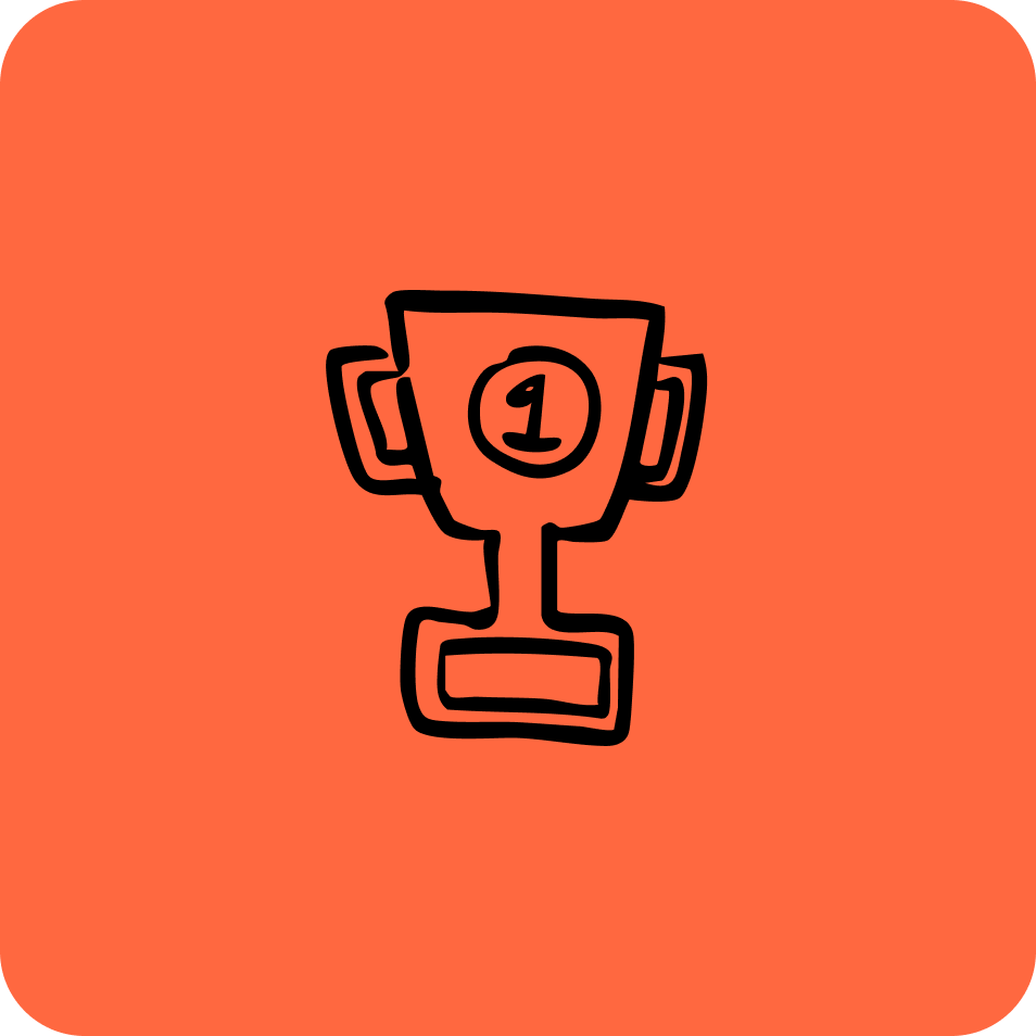 a cartoon trophy with a number one on it in orange