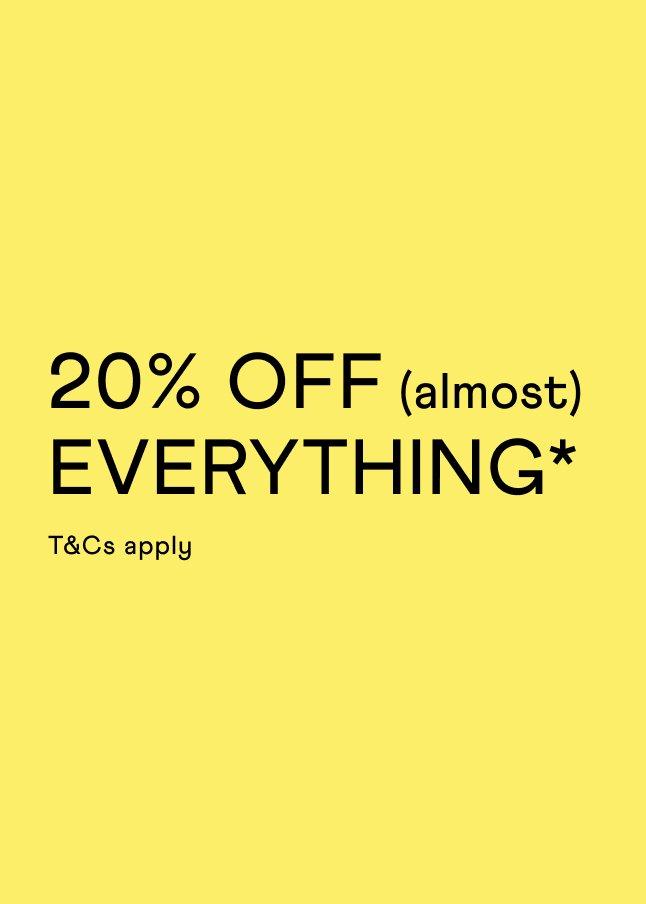 a yellow background with the words 20 % off almost everything