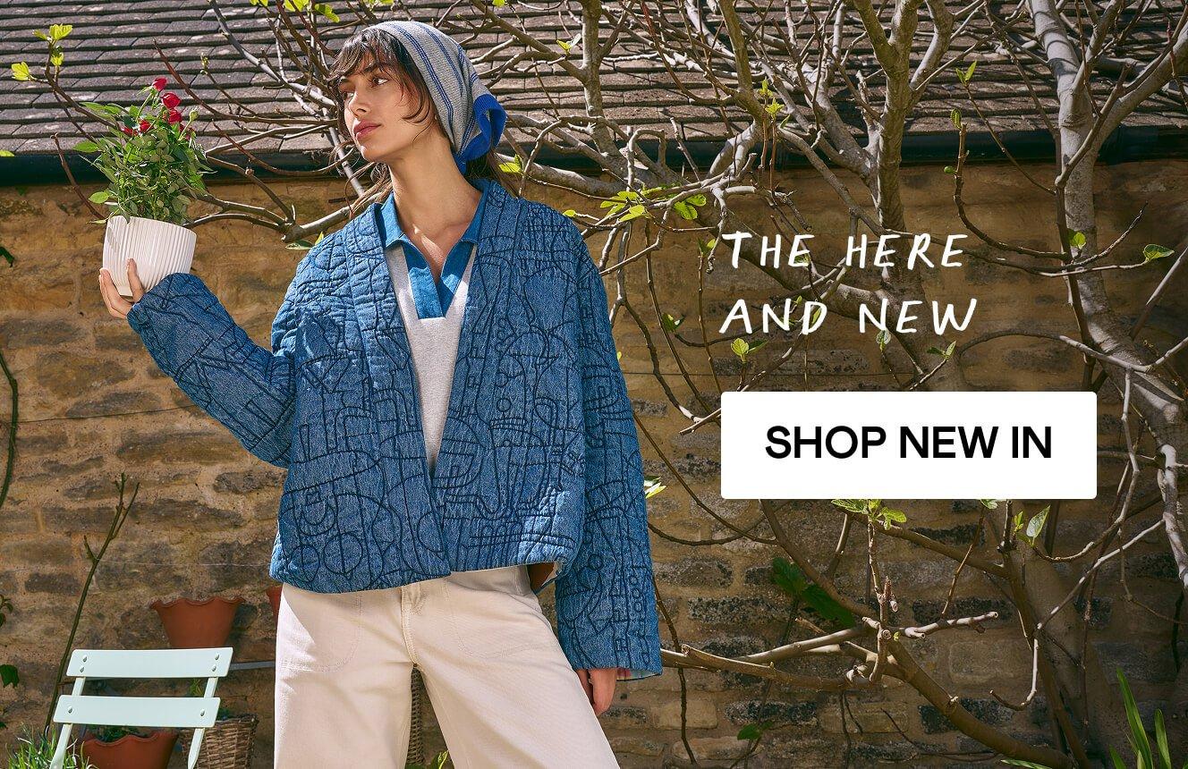 a woman wearing white stuff with the text "summer is in session", click here to shop.