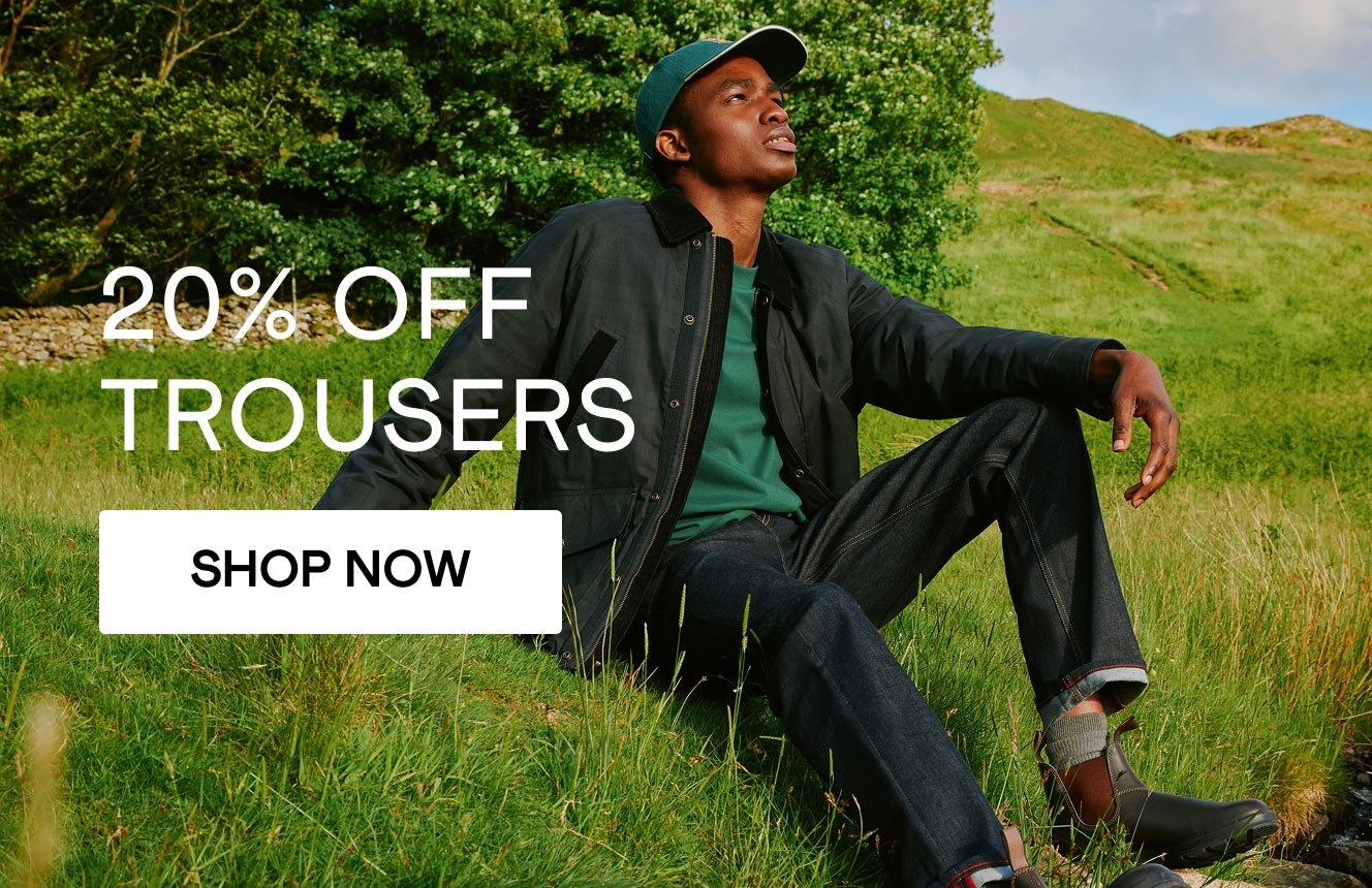 click here to save 20% on mens trousers