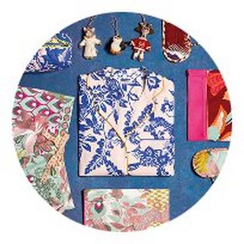 a circle of a blue background with a variety of items on it