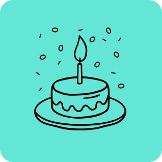 a drawing of a cake with a lit candle on it