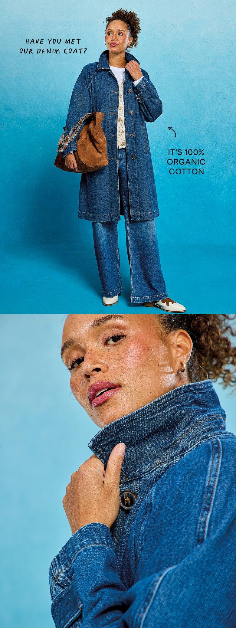 a woman in a blue denim jacket and a woman in a blue denim jacket