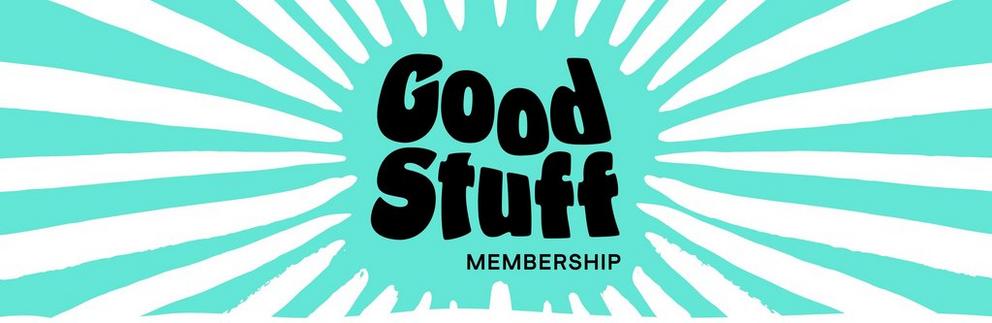 a black and white photo of a logo with the words good stuff membership