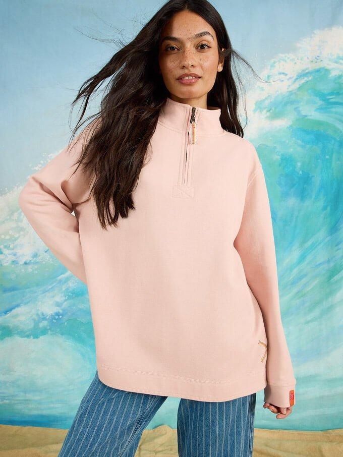 Rewind half-zip sweat - plain - women's - light pink