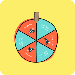 a colorful wheel with a stick attached to it on a yellow background