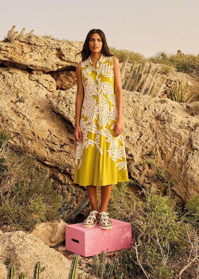 a woman standing on a box in the desert