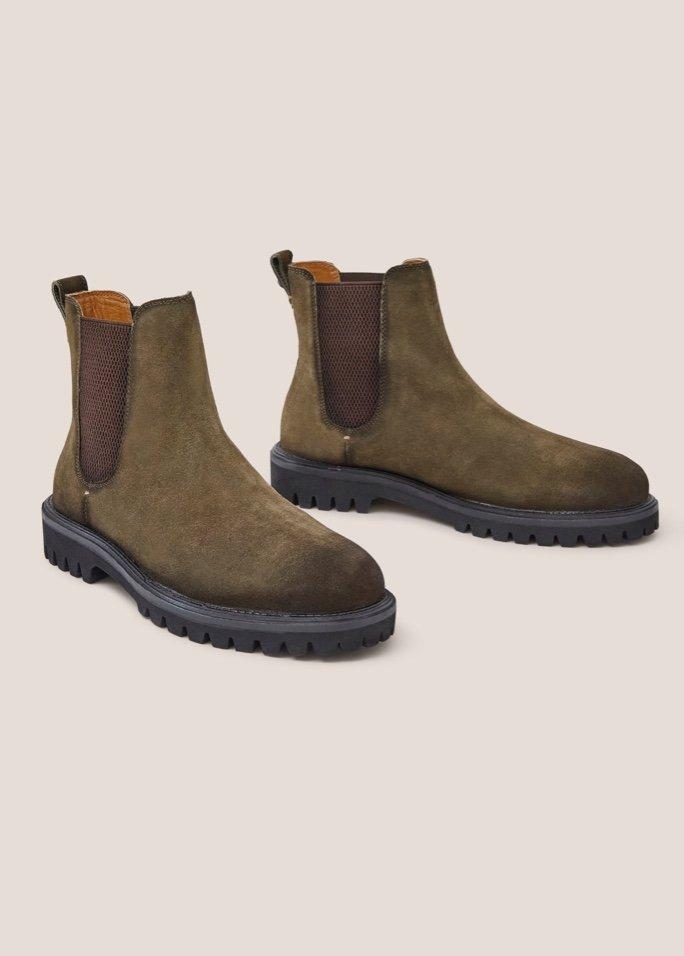 a pair of men's suede Chelsea boots